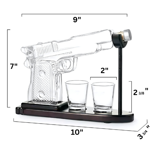 Hittcraft Pistol Decanter Set with Display Stand & Shot Glasses
