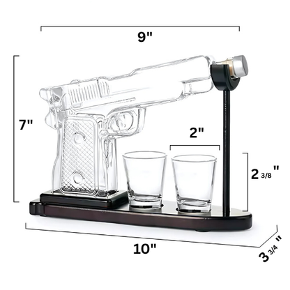 Hittcraft Pistol Decanter Set with Display Stand & Shot Glasses