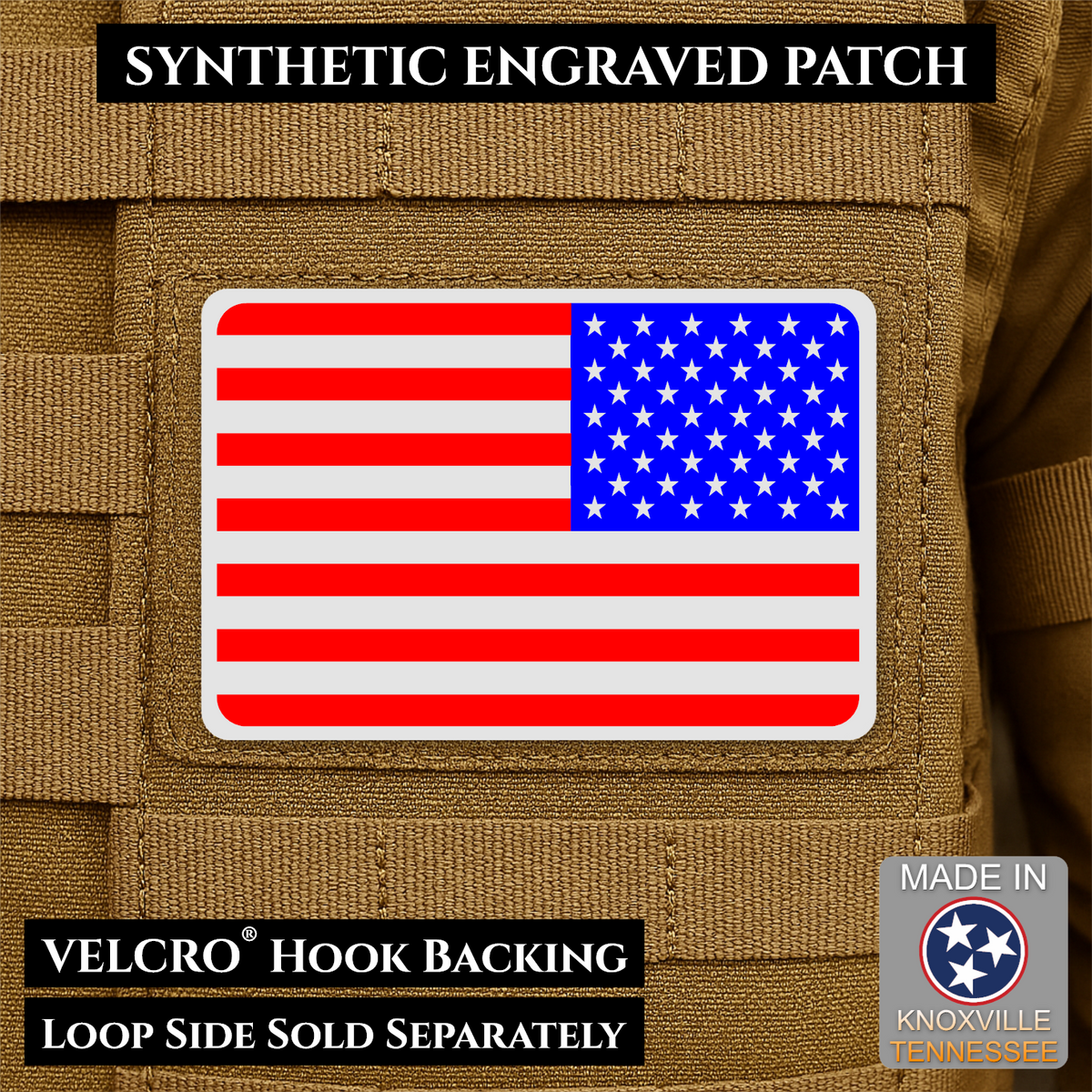 Tactical Synthetic American Flag Patch, 2x3" | Made in USA | VELCRO® Brand Hook Backing