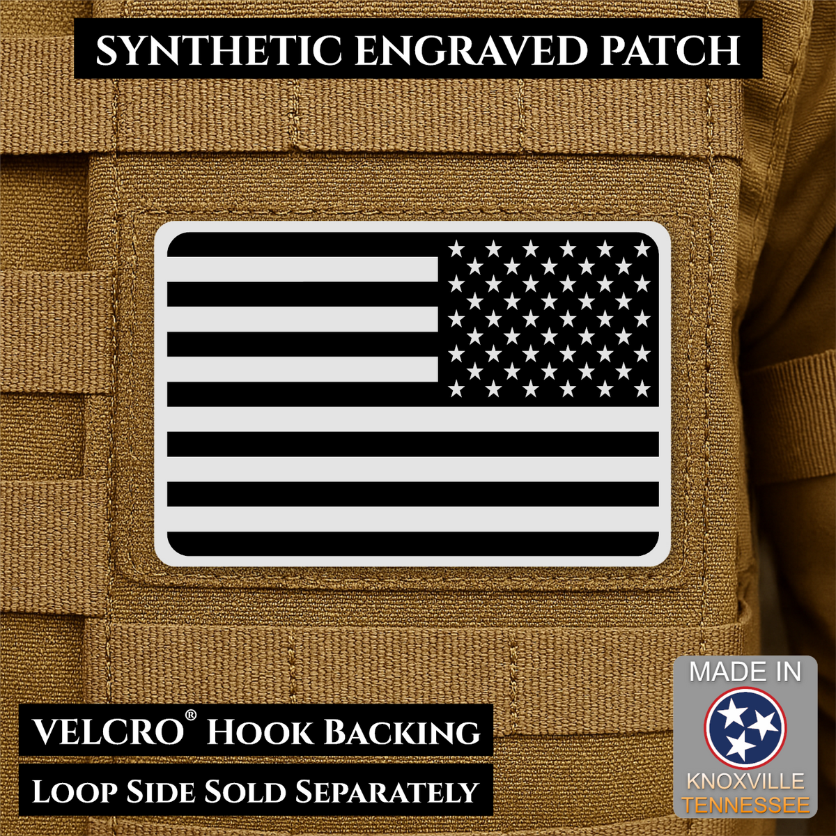 Tactical Synthetic American Flag Patch, 2x3" | Made in USA | VELCRO® Brand Hook Backing