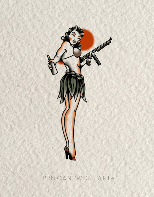 WW2 Pin-Up Girl - M1 Thompson Submachine Gun
