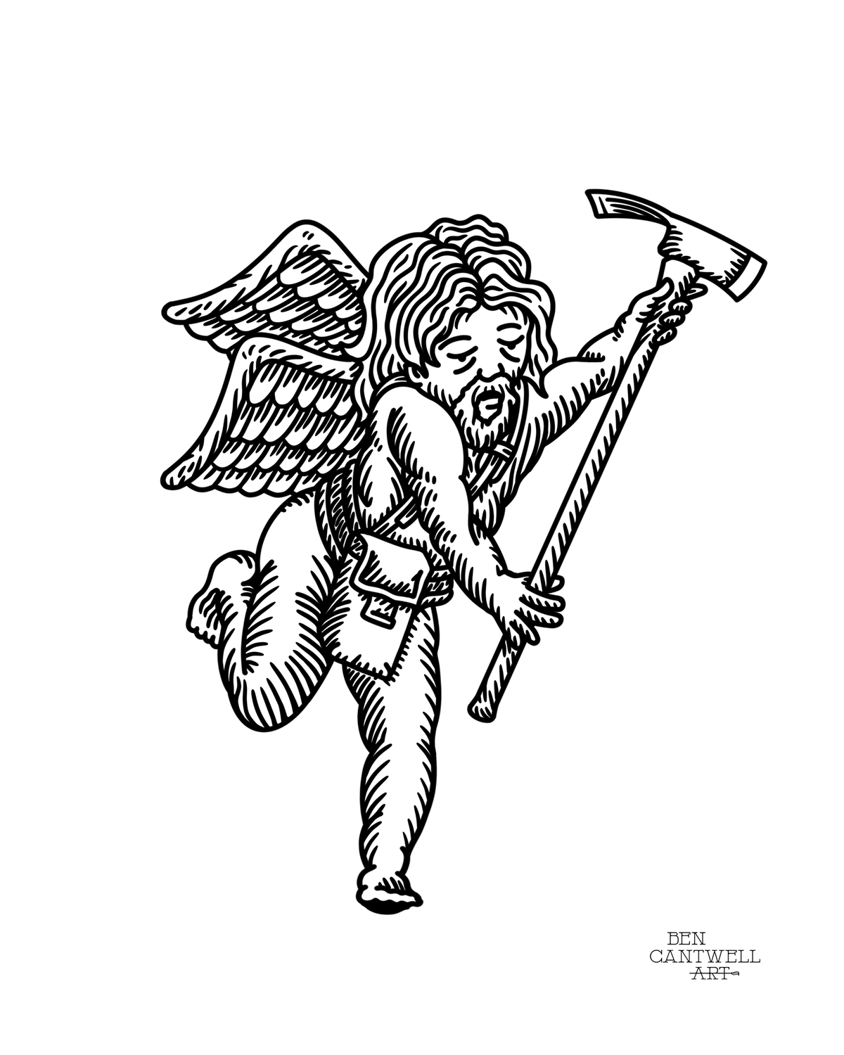 Wildland Firefighter Cherub With Pulaski