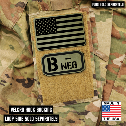 B Negative Blood Type Patch – Engraved Synthetic Material 1.25" x 2.5" Hook & Loop | 24 Color Options