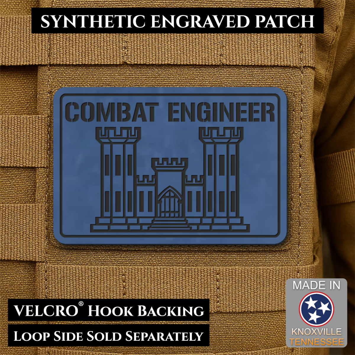 Combat Engineer Army Veteran Morale Patch, 2x3" | Made in USA | VELCRO® Brand Hook Backing