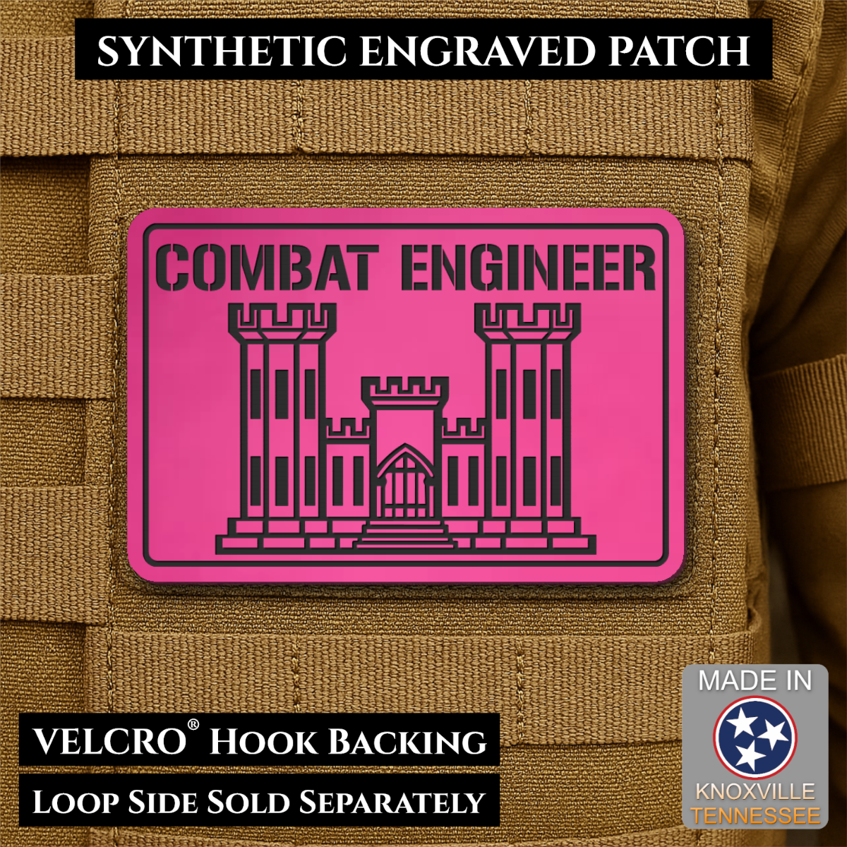 Combat Engineer Army Veteran Morale Patch, 2x3" | Made in USA | VELCRO® Brand Hook Backing