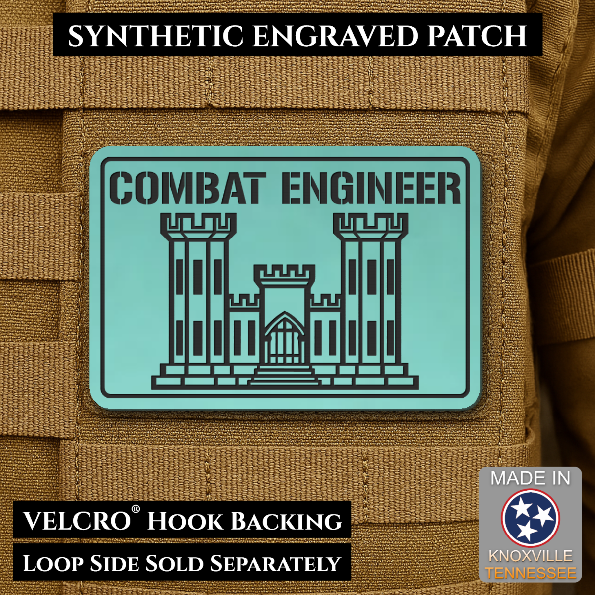 Combat Engineer Army Veteran Morale Patch, 2x3" | Made in USA | VELCRO® Brand Hook Backing