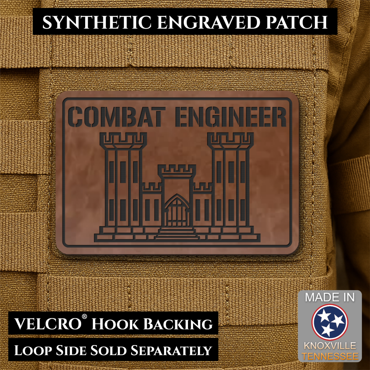 Combat Engineer Army Veteran Morale Patch, 2x3" | Made in USA | VELCRO® Brand Hook Backing