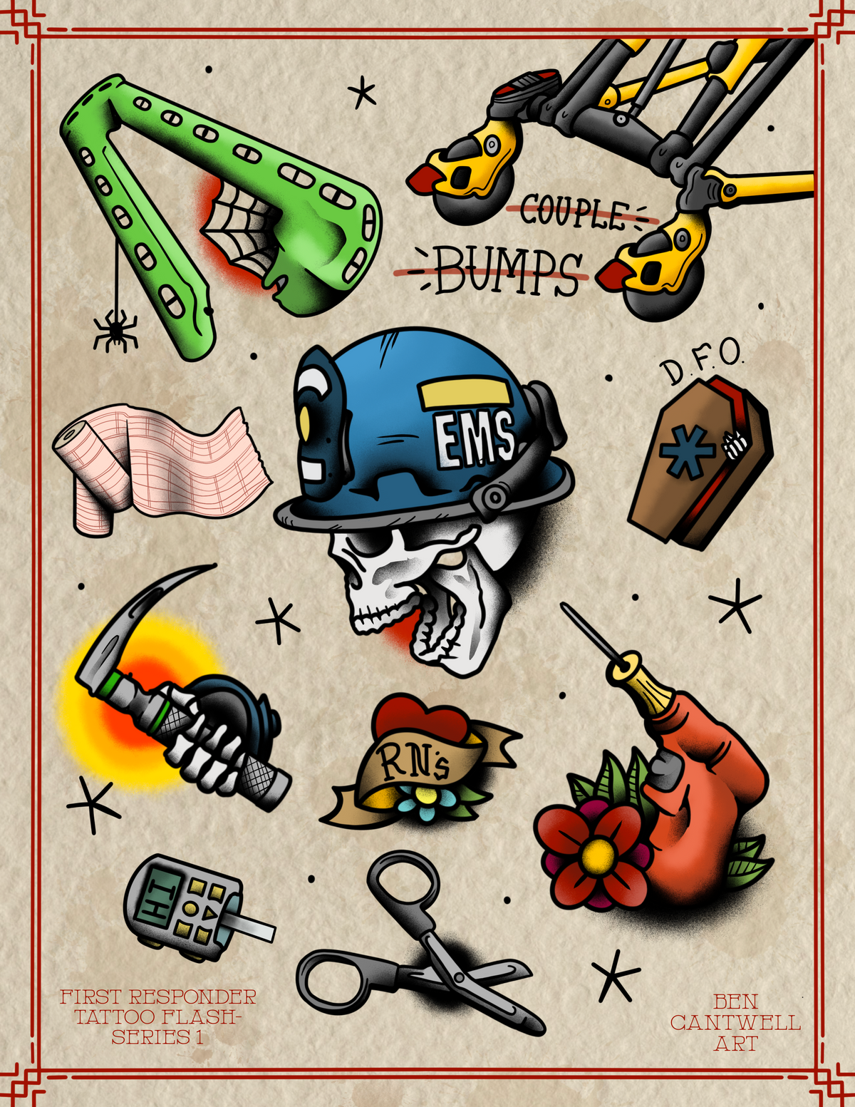 First Responder Tattoo Flash Sheet - EMS