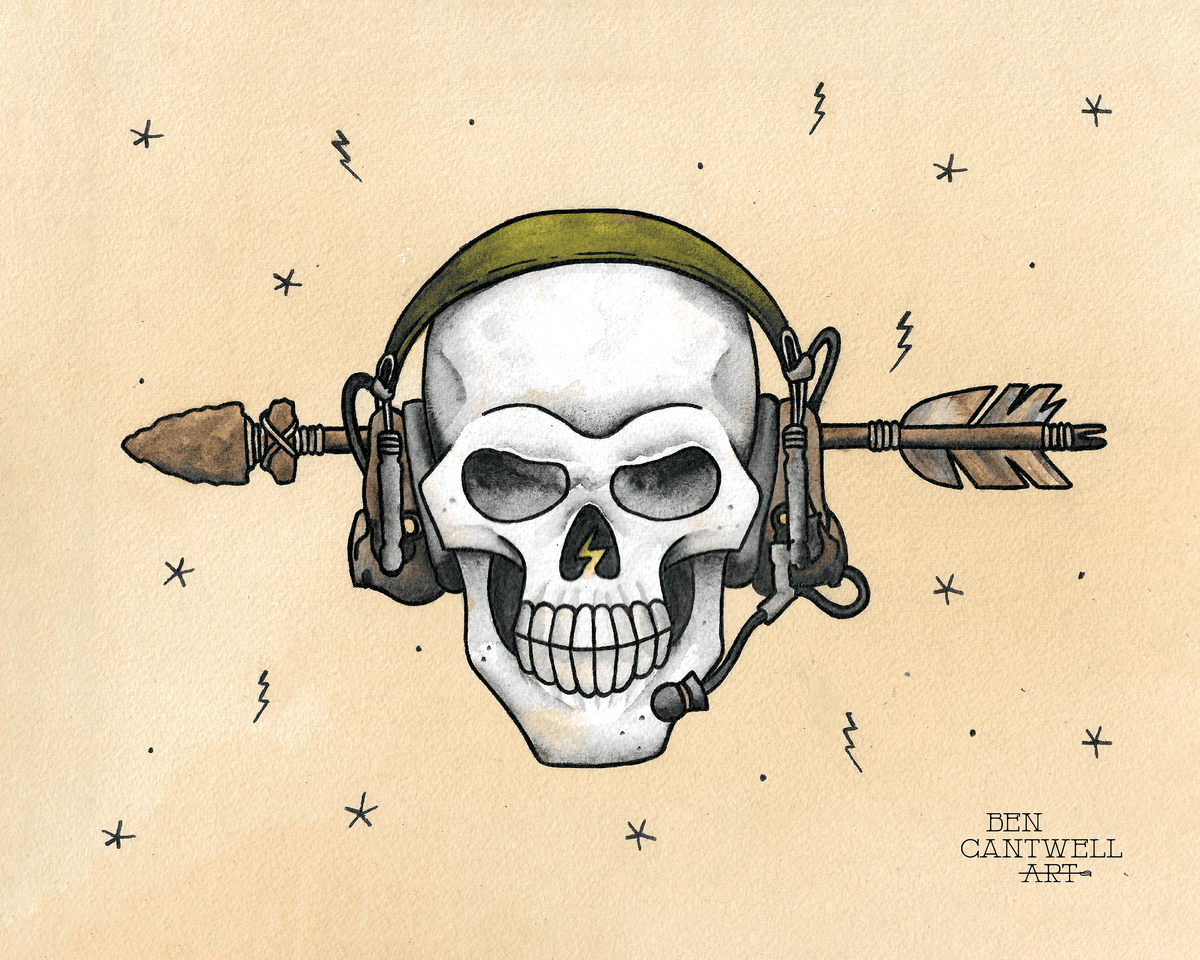 Radio Headset with Skull and Arrow