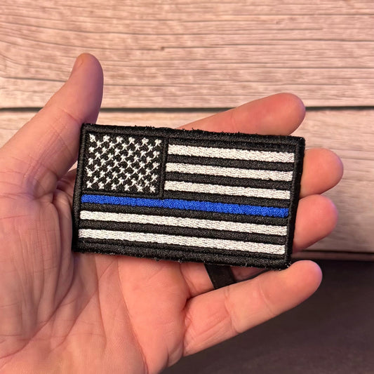 Thin Blue Line American Flag Patch for Law Enforcement, 2x3.5" | Made in USA | VELCRO® Brand Hook Backing