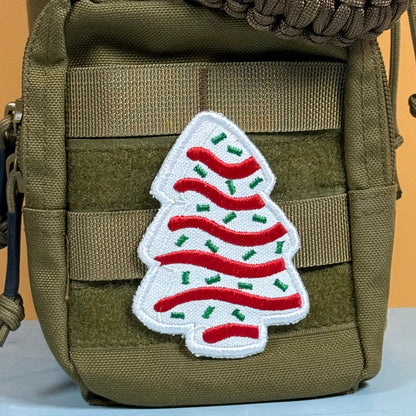Christmas Tree Cake Funny Morale Patch, 2.5x3.5" | Made in USA | VELCRO® Brand Hook Backing