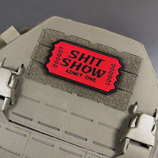 Shit Show Ticket Funny Morale Patch, 2.3x4" | Made in USA | VELCRO® Brand Hook Backing