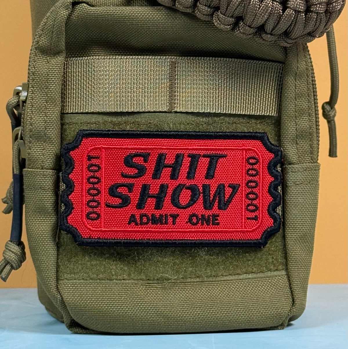 Shit Show Ticket Funny Morale Patch, 2.3x4" | Made in USA | VELCRO® Brand Hook Backing