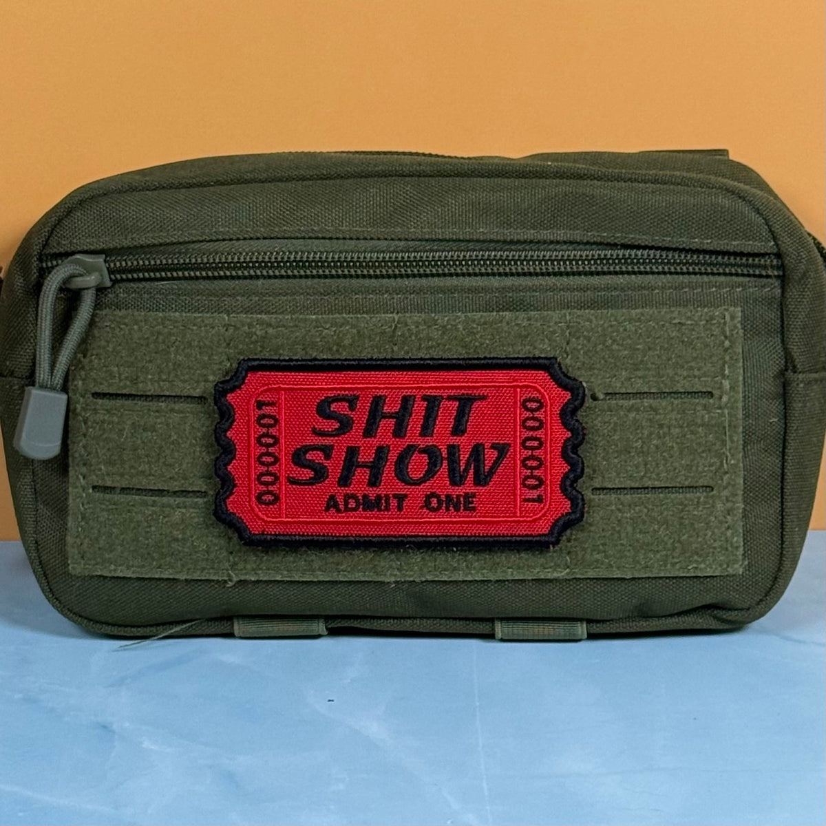 Shit Show Ticket Funny Morale Patch, 2.3x4" | Made in USA | VELCRO® Brand Hook Backing