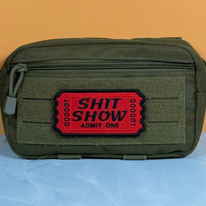 Shit Show Ticket Funny Morale Patch, 2.3x4" | Made in USA | VELCRO® Brand Hook Backing