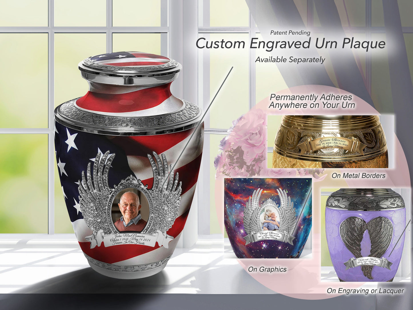 American Flag Cremation Urns for Human Ashes - Large Adult American Flag Urn for Ashes