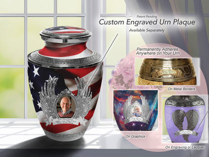 American Flag Cremation Urns for Human Ashes - Large Adult American Flag Urn for Ashes