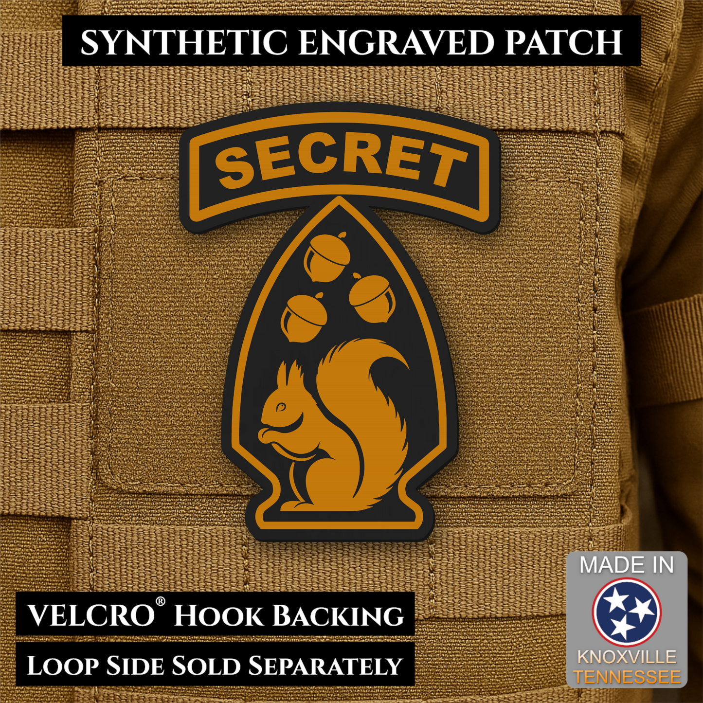 Secret Squirrel Military Division Funny Morale Patch, 2.2x3" | Made in USA | VELCRO® Brand Hook Backing