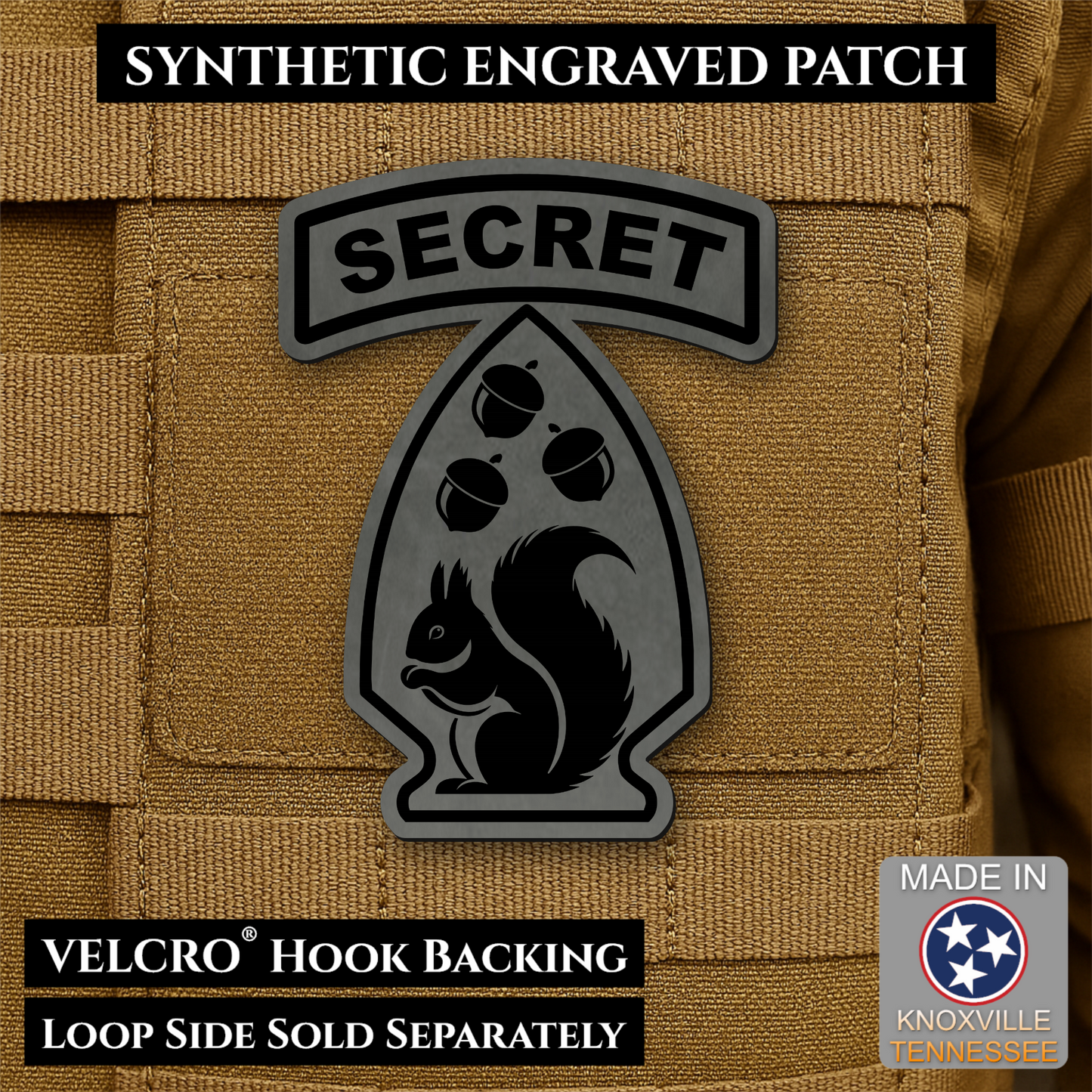 Secret Squirrel Military Division Funny Morale Patch, 2.2x3" | Made in USA | VELCRO® Brand Hook Backing