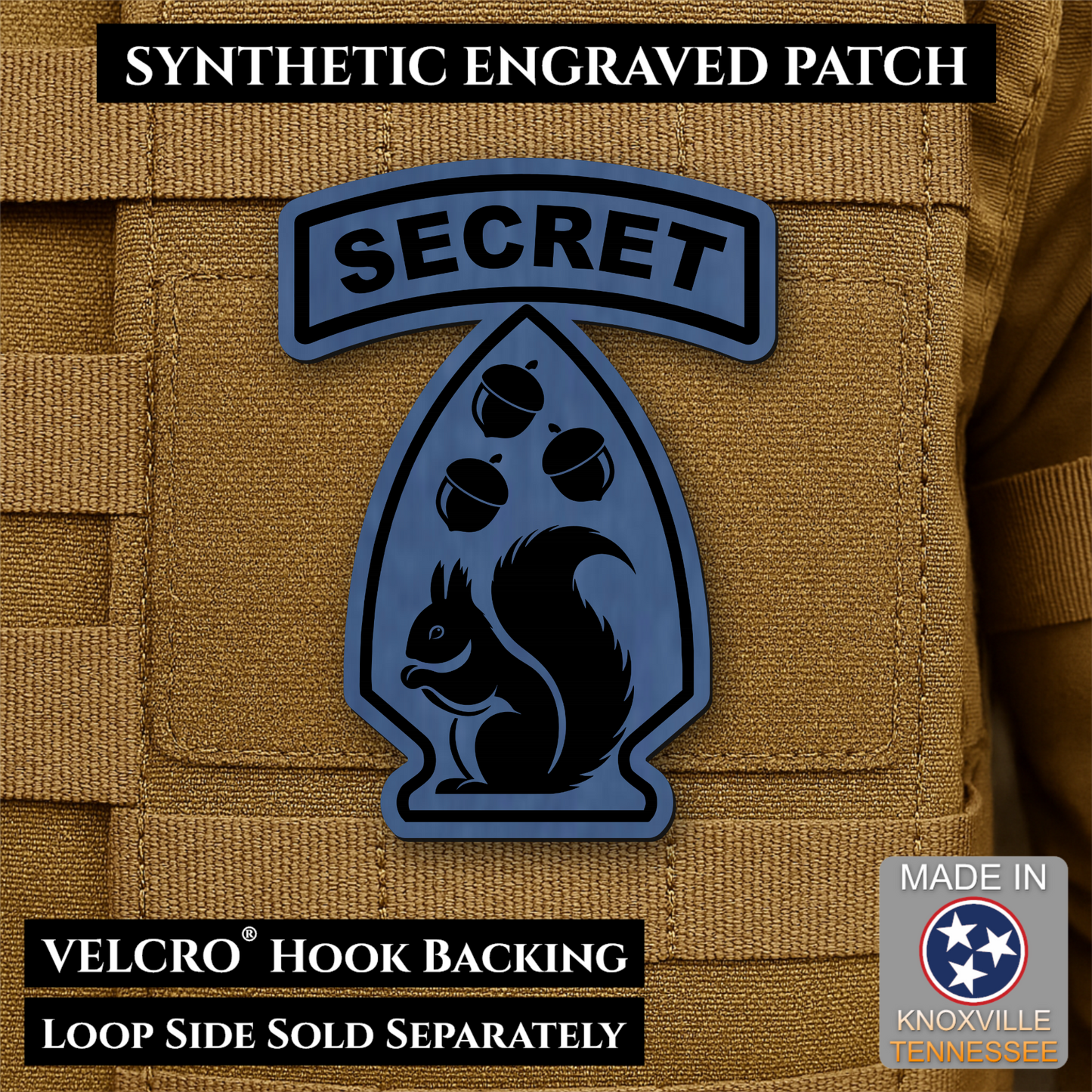 Secret Squirrel Military Division Funny Morale Patch, 2.2x3" | Made in USA | VELCRO® Brand Hook Backing