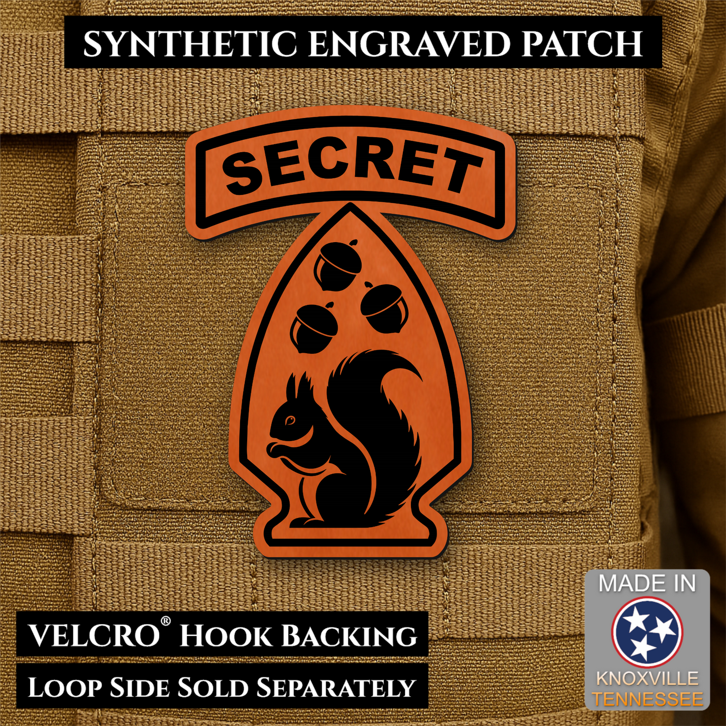 Secret Squirrel Military Division Funny Morale Patch, 2.2x3" | Made in USA | VELCRO® Brand Hook Backing