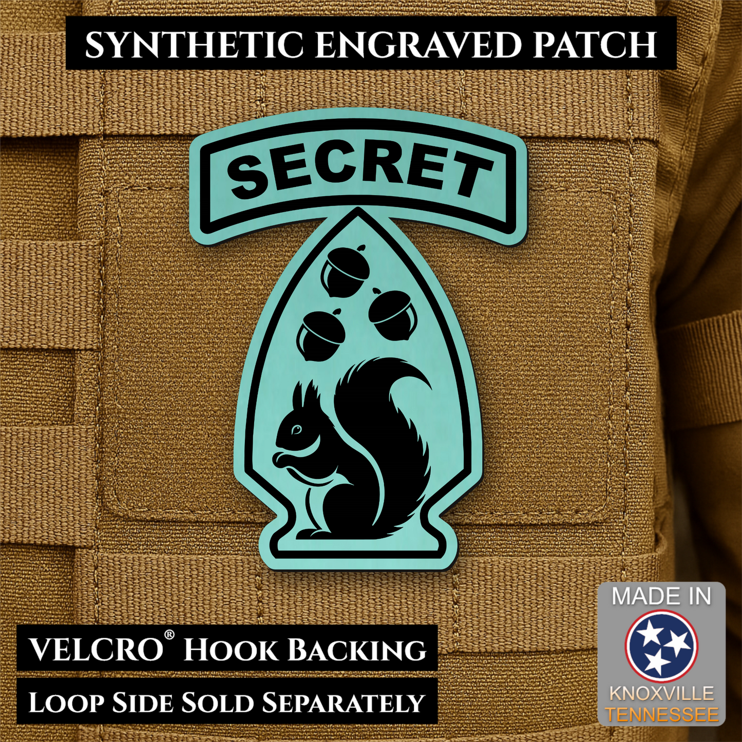 Secret Squirrel Military Division Funny Morale Patch, 2.2x3" | Made in USA | VELCRO® Brand Hook Backing