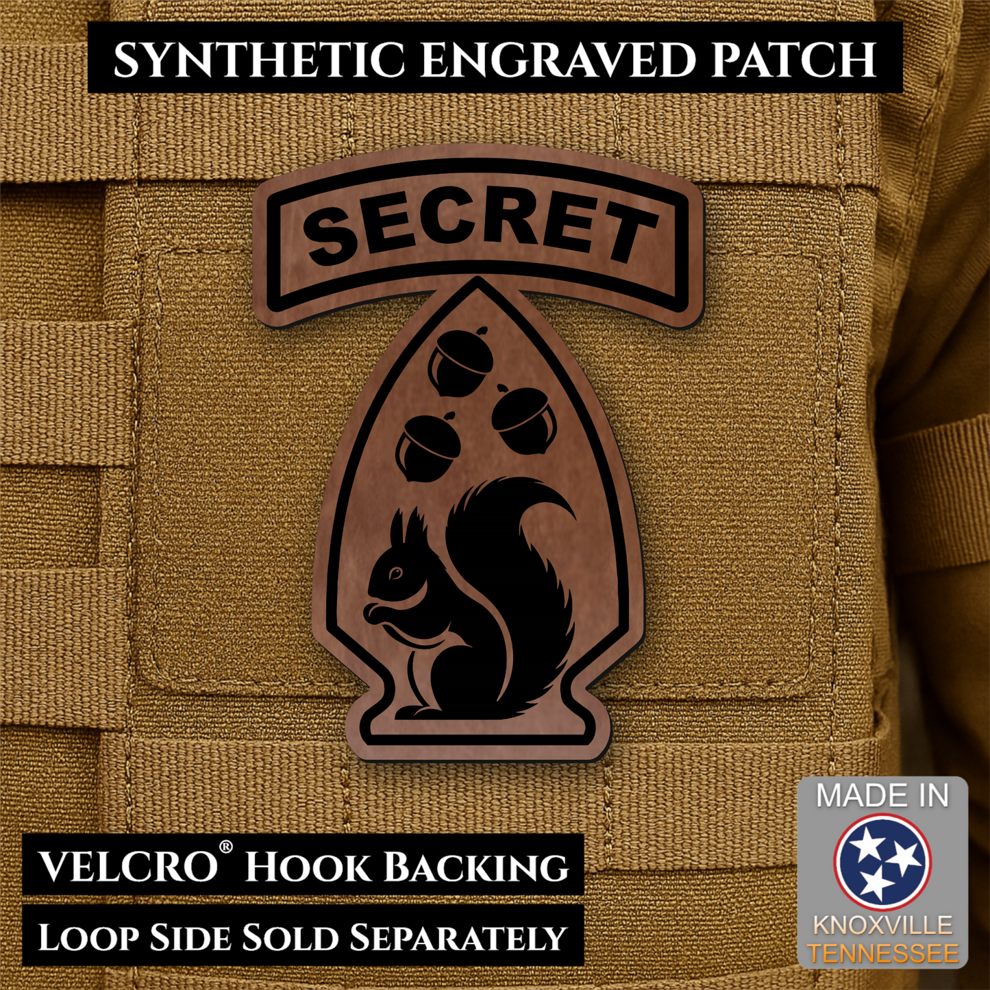 Secret Squirrel Military Division Funny Morale Patch, 2.2x3" | Made in USA | VELCRO® Brand Hook Backing